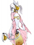 accessory alternate_costume anthro biped butt claws clothed clothing costume dancer_outfit dancing_costume female fingers furgonomics green_eyes hair looking_back pink_clothing red_clothing simple_background solo standing tail tail_accessory white_background white_body white_hair unknown_artist final_fantasy final_fantasy_ix square_enix freya_crescent burmecian mammal rodent