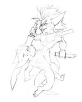 3_toes 4_fingers abs action_pose anthro anthro_on_anthro biceps big_muscles claws deltoids dual_wielding dual_wielding_melee_weapons duo ear_tuft feet fingers grin gun head_tuft holding_gun holding_knife holding_melee_weapon holding_object holding_ranged_weapon holding_sword holding_weapon humanoid_hands knife looking_at_viewer looking_away looking_back male male/male male_anthro mane melee_weapon midair mohawk muscular muscular_anthro muscular_male navel nude_anthro nude_male open_mouth open_smile pecs plantigrade pose pseudo_hair pseudo_mane ranged_weapon short short_anthro short_male simple_background smile sword toes tuft walking weapon white_background bristol wildstar bitter_(bristol) fan_character chua mammal rodent 2018 black_and_white digital_media_(artwork) full-length_portrait monochrome portrait sketch