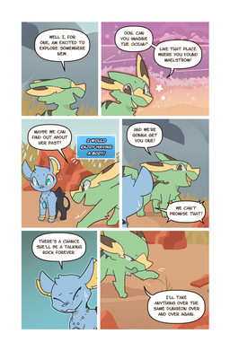 ambiguous_gender beach black_body black_fur blue_body blue_eyes blue_fur bodily_fluids brown_eyes cloud day dialogue digitigrade duo feral fur glowing glowing_eyes grass green_body green_fur head_tuft inner_ear_fluff jewelry looking_at_another multicolored_eyes necklace open_mouth open_smile outside plant quadruped rock sky smile speech_bubble sweat sweatdrop tail talking_to_another text tuft two_tone_eyes water yellow_body yellow_eyes yellow_fur wooled nintendo pokemon pokemon_mystery_dungeon spike_chunsoft malachi_(wooled) sable_(wooled) electrike generation_3_pokemon generation_4_pokemon pokemon_(species) shinx comic english_text hi_res