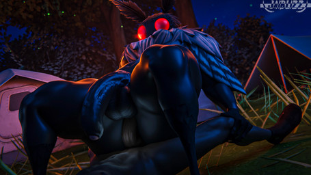 anal anal_penetration anthro black_body campfire camping camping_tent clothing cowgirl_position duo flaccid flaccid_while_penetrated footwear footwear_only foreskin from_front_position genitals glowing glowing_eyes grass holding_leg human_on_anthro humanoid_genitalia humanoid_penis interspecies looking_back lying male male/male mostly_nude night on_back on_bottom on_top outside penetration penile penile_penetration penis penis_in_ass plant red_eyes sex shoes shoes_only tree jaiblizz camseven_(modeler) mothman arthropod cryptid human insect lepidopteran mammal moth 16:9 3d_(artwork) digital_media_(artwork) hi_res widescreen