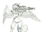 aiming aiming_weapon anthro arbalist arrow_(weapon) belt boots breasts clothing crossbow eyebrows feathered_wings feathers female footwear hair holding_object holding_ranged_weapon holding_weapon horn ranged_weapon scope shoes side_view solo spread_wings tail weapon wings baron_engel friendship_is_magic hasbro my_little_pony mythology princess_cadance_(mlp) equid equine mammal mythological_creature mythological_equine winged_unicorn 2023 graphite_(artwork) greyscale monochrome portrait three-quarter_portrait traditional_media_(artwork)