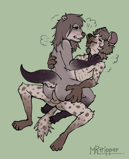anal anal_penetration anthro big_butt blush butt duo from_front_position genitals lying male male/male missionary_position on_back penetration penis sex slightly_chubby slightly_chubby_male trippertrip hyena mammal mustelid otter hi_res