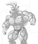 5_fingers anthro antlers big_bulge big_pecs bulge clothed clothing fingers fist horn huge_muscle male muscular nipples open_mouth pecs solo underwear underwear_only vein veiny_muscles stagor55 deer mammal 2015 monochrome