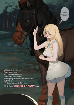 big_breasts biped blonde_hair blush breasts clothed clothed_female clothed_human clothing dialogue duo female female_human feral green_eyes hair long_hair male male_feral speech_bubble standing text wjs07 nintendo pokemon lillie_(pokemon) generation_7_pokemon human mammal mudsdale pokemon_(species) 2026 absurd_res english_text hi_res