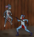 andromorph angry anthro biped black_markings black_nose black_spots blood blue_body bodily_fluids claws clenched_teeth collar collar_only crying death death_piss dot_eyes duo eyebrows fight fighting_pose flat_chested genital_fluids genitals gloves_(marking) gore gore_focus grey_body guts head_tuft holding_melee_weapon holding_object holding_polearm holding_spear holding_sword holding_weapon intersex killing leg_markings lock looking_at_another markings melee_weapon multicolored_body navel nipples nude organs pain peeing pink_nose plantigrade polearm pose pussy side_view simple_eyes socks_(marking) spear spots spotted_body standing sword tears teeth toe_claws tuft two_tone_body urine watersports weapon white_body white_markings wounded young young_anthro animew canid canine canis domestic_dog mammal mouse murid murine rodent 2022 hi_res story story_in_description female_(lore)