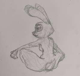 anthro breasts butt crossed_legs female rear_view side_boob sitting solo tail thick_thighs phinnyhare disney zootopia judy_hopps lagomorph leporid mammal rabbit absurd_res hi_res monochrome sketch