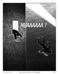 anthro black_body black_skin bleh border duo fog light light_beam lure_(anatomy) male night screaming throwing throwing_character window sharkinthepark anvil_(sharkinthepark) anglerfish fish marine monster sea_monster 2025 absurd_res comic greyscale hi_res monochrome