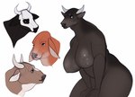 ambiguous_gender anthro big_breasts black_body breasts brown_body disembodied_head female female_focus group horn nipples nude nude_female simple_background solo_focus white_background ohelladarian_(artist) european_mythology greek_mythology mythology bovid bovine cattle mammal minotaur 2023 colored_sketch digital_media_(artwork) guide_lines hi_res sketch