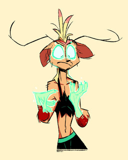 anthro brown_body brown_fur clothed clothing confusion female flat_chested fur glowing glowing_eyes looking_at_self mind_control mohawk mullet possession practice simple_background solo fluttershythekind mythology jackie_bachman madeline_gevaudan canid canine ghost humanoid mammal mythological_canine mythological_creature spirit werecanid werecanine werecreature werewolf 2020 hi_res