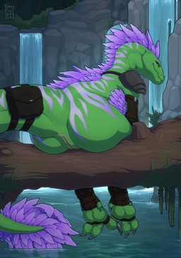 accessory anus armor bag big_butt butt claws clothing fallen_tree feathers female feral furgonomics genitals green_body green_scales looking_at_viewer looking_back nude outside plant presenting presenting_anus presenting_hindquarters presenting_vulva raised_tail scales sickle_claw solo tail tail_accessory tail_bag thick_thighs toe_claws tree vulva water waterfall wide_hips winged_arms wings dirtyfox911911 raptie_(utahraptie) dinosaur dromaeosaurid feathered_dinosaur feathered_dromaeosaurid feathered_scalie feathered_theropod prehistoric_species reptile saurischian scalie theropod utahraptor absurd_res hi_res