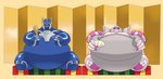 2022 3_toes 5_fingers absurd_res ambiguous_gender anthro belly big_belly blue_body dialga duo feet feral fingers generation_4_pokemon hamonica029 hi_res holding_object huge_belly hyper hyper_belly legendary_pokemon looking_at_viewer male moobs nintendo nude obese overweight palkia pink_body pokemon pokemon_(species) red_eyes rug sitting toes