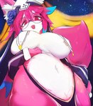 :< absurd_res anthro anthrofied armwear big_breasts big_tail biped blue_hair blue_nose blue_rose breasts canid canine clothing eyewear female flower fox glasses hair half-closed_eyes hi_res inner_ear_fluff kemono liveruli looking_at_viewer mammal menyang multicolored_body multicolored_face multicolored_hair narrowed_eyes navel nun nun_outfit pink_body pink_ears pink_eyes pink_hair pink_tail plant rose_(flower) rosetta_(liveruli) side_boob sketch solo spiral_eyes standing tail thick_thighs tongue tongue_out tuft under_boob vtuber white_body