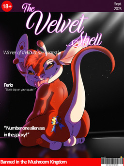 antennae_(anatomy) anthro anus backsack balls barcode barely_visible_anus biped blue_ribbon brown_eyes claws dipstick_antennae fur genitals grin grinning_at_viewer head_tuft kneeling logo looking_at_viewer looking_back looking_back_at_viewer male multicolored_antennae pink_nose pink_tongue raised_tail red_body red_fur smile smiling_at_viewer solo tail text toe_claws tongue tongue_out tuft white_balls white_body white_fur ben_d_koopa disney lilo_and_stitch fan_character ferlo alien experiment_(lilo_and_stitch) 2025 artist_logo cover digital_drawing_(artwork) digital_media_(artwork) english_text hi_res magazine_cover