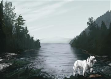 black_border border day detailed_background feral fur outside paws quadruped solo standing white_body white_fur oneminutesketch canid canine canis domestic_dog mammal 2015 digital_media_(artwork)