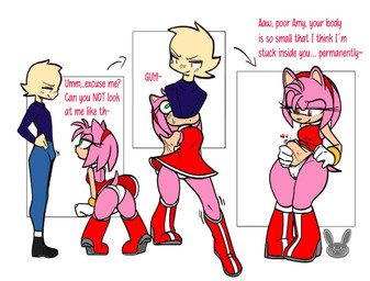 3_panel_comic anthro black_clothing black_footwear black_shoes blue_bottomwear blue_clothing blue_pants blue_shirt blue_topwear body_invasion boots bottomwear brown_eyes bulge camel_toe clothed clothing dialogue dominant dominant_human duo erection erection_under_clothing female footwear forced fur genital_outline genitals green_eyes half-closed_eyes heart_symbol human_on_anthro human_to_anthro interspecies larger_dom long_sleeve_shirt male male/female narrowed_eyes naughty_face pale_skin panties pants penis pink_body pink_fur possession red_boots red_bottomwear red_clothing red_footwear red_skirt shirt shoes simple_background size_difference skinsuit skirt species_transformation standing text throbbing throbbing_penis tight_clothing topwear transformation underwear vore vulva_outline white_background reiki_arts third-party_edit sega sonic_the_hedgehog_(series) amy_rose nameless_character eulipotyphlan hedgehog human mammal 2026 color_edit colored english_text sketch watermark