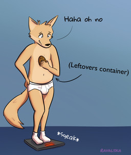 anthro black_nose black_text briefs bulge clothed clothing cookie directional_arrow food footwear fur holding_cookie holding_food holding_object laugh male monotone_briefs monotone_clothing monotone_underwear on_scale orange_body orange_fur pantsless pantsless_anthro pantsless_male purple_signature purple_text socks solo sound_effects tan_body tan_fur text tighty_whities toony topless topless_anthro topless_male translucent translucent_briefs translucent_clothing translucent_underwear underwear white_briefs white_clothing white_footwear white_socks white_text white_underwear ravalska rav_alska canid canine fox mammal hi_res signature