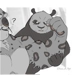 anthro biceps blush bodily_fluids duo feeling_muscles flexing flexing_bicep fur furrowed_brow holding_arm male markings muscular muscular_anthro muscular_male question_mark spots spotted_body spotted_fur sweat sweatdrop ramaelligre dreamworks kung_fu_panda master_po_ping tai_lung_(kung_fu_panda) bear felid giant_panda mammal pantherine snow_leopard 2023 greyscale hi_res monochrome