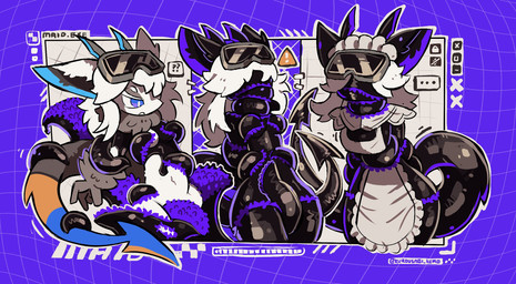 ambiguous_gender anthro bound clothing eyewear eyewear_on_head goggles goggles_on_head latex maid_uniform solo spade_tail spiked_tail spikes spikes_(anatomy) tail tentacle_suit uniform kurousagi_kemo hi_res sequence