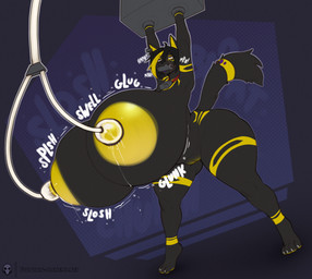 4_toes anthro areola bdsm big_areola big_breasts big_butt black_body black_fur black_hair bodily_fluids bondage bound breast_milking breasts butt cattletag cowbell cowbell_collar drooling ear_piercing ear_tag egyptian excessive_lactation exposed_breasts eye_of_horus eye_roll feet female fur fur_markings gag gagged genitals hair hands_above_head highlights_(coloring) huge_areola huge_breasts huge_butt humanoid_genitalia hyper hyper_areola hyper_breasts lactating machine markings milk milking_machine motion_lines muffled muffled_moaning muzzle_(object) muzzle_strap muzzled nipples nude piercing plump_labia projectile_lactation purple_eyes purple_tongue questionable_consent saliva slosh solo sound_effects standing suction_cup suction_device swelling thick_thighs toes tongue vulva fountain_malchemy artemis_(zapaeryan) anubian_jackal canid canine canis jackal mammal absurd_res hi_res