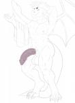 anthro balls flaccid genitals looking_at_viewer male medial_ring nipples nude penis solo standing towel vein wings dewclawpaw mythology dragon mythological_creature mythological_scalie scalie absurd_res greyscale hi_res monochrome selectively_detailed