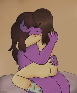 anthro big_butt big_hands bite bite_mark breasts brown_hair bruised butt clothing dominant duo eyes_closed faceless_character fangs female female/female footwear freckles hair hickey holding_partner human_on_anthro interspecies larger_dom legwear long_hair muscular muscular_arms nails nipples nude on_lap purple_body purple_skin side_boob simple_background size_difference slightly_chubby slightly_chubby_female small_breasts socks teeth thick_thighs yellow_teeth togalay deltarune undertale_(series) kris_dreemurr susie_(deltarune) human mammal scalie 2020 5:6 digital_media_(artwork)