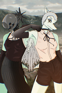 5_fingers abstract_background amber_eyes anthro armwear black_bottomwear black_clothing black_gloves black_handwear black_shorts bone_frill bottomwear bow_ribbon clothing cosplay crossover_cosplay elbow_gloves eyelashes feathered_wings feathers female fingers for_a_head frill_(anatomy) gloves grey_body grey_hair grey_scales hair handwear scales short_hair short_tail shorts smile snout solo tail text wings vvurm_drama cavemanon_studios chainsaw_man goodbye_volcano_high ko_op_(game_developer) snoot_game fang_(gvh) reze_(chainsaw_man) bomb_head object_head prehistoric_species pterosaur reptile scalie 2025 absurd_res anaglyph artist_name crossover digital_drawing_(artwork) digital_media_(artwork) hi_res huge_filesize stereogram watermark