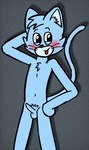 anthro balls chest_tuft erection fur genitals hair happy male nude penis pose simple_background smile solo tail text tuft eggnaug marshall_(eggnaug) domestic_cat felid feline felis mammal 2023 colored digital_drawing_(artwork) digital_media_(artwork) url