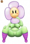 blush breasts clothing female flower footwear genitals green_body green_nipples green_skin legwear looking_at_viewer nipples not_furry plant pussy simple_background smile socks solo white_background flowerfondler mario_bros nintendo paper_mario crazee_dayzee elemental_creature flora_fauna flower_creature humanoid