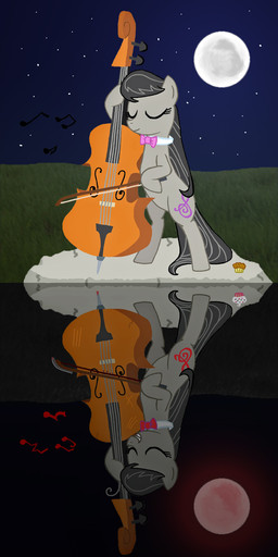 altered_reflection blood bodily_fluids bow_(feature) bow_(stringed_instrument) bow_tie bowed_string_instrument cello cupcake cutie_mark dual_persona duality female feral food grass moon muffin musical_instrument musical_note musical_symbol night outside plant playing_music reflection river rock sky solo star starry_sky string_instrument swimming_pool symbol tail water unknown_artist friendship_is_magic hasbro my_little_pony octavia_(mlp) earth_pony equid equine horse mammal pony hi_res