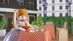 anthro big_breasts breast_rest breasts cafe clothing container cup curvy_figure day dress female furniture hair latex latex_clothing latex_dress mature_anthro mature_female orange_hair outside solo table palisal sega sonic_the_hedgehog_(series) vanilla_the_rabbit lagomorph leporid mammal rabbit 16:9 3d_(artwork) blender_(artwork) digital_media_(artwork) hi_res widescreen