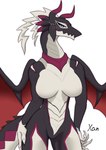 anthro breasts claws dragon dragonmaid_(yu-gi-oh!) dragonmaid_sheou duel_monster featureless_breasts female front_view hi_res horn konami looking_at_viewer membrane_(anatomy) membranous_wings mythological_creature mythological_scalie mythology narrowed_eyes non-mammal_breasts nude pose scalie solo standing tail wings xan_(pixiv) yu-gi-oh!