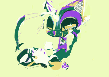 ambiguous_gender feral fur green_background green_body green_fur purple_body purple_fur simple_background solo toony white_body white_fur yellow_background yellow_sclera naircat domestic_cat felid feline felis mammal 2017 digital_media_(artwork) microsoft_paint_(artwork)