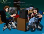 2015 anthro black_hair blizzard_entertainment bovid bovine breasts brown_hair catmonkshiro chair clothed clothing computer desk duo electronics english_text female furniture gender_transformation green_eyes hair hooves human male mammal nfl open_mouth pheagle philadelphia_eagles storm table tauren teeth text torn_clothing transformation uniform warcraft