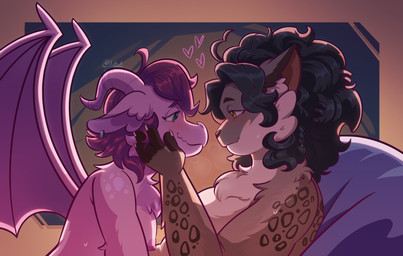 afterglow anthro duo female female/female fluffy fur hug love nude pink_body pink_fur inkyoh mythology jessie(inkden) livie(inkden) dragon felid leopard mammal mythological_creature mythological_scalie pantherine scalie absurd_res hi_res