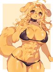 abs anthro big_breasts blonde_hair bra breasts clothing collar female floppy_ears front_view fur hair kemono muscular muscular_anthro muscular_female smile solo thong under_boob underwear yellow_body yellow_fur miyanokoko canid canine canis domestic_dog mammal hi_res