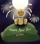 ambiguous_gender feral fireworks moon simple_background solo tgh bucky_(tgh) anatid anseriform avian bird duck absurd_res hi_res