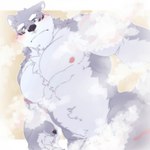 abs anthro blue_eyes blush fur grey_body grey_fur male muscular muscular_anthro muscular_male niceps nipples nude pecs solo steam meimei_kia crave_saga hakuma_(crave_saga) canid canine canis mammal wolf 1:1 absurd_res hi_res