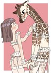 anthro blush butt clothed clothing crossdressing duo erection female femboy genitals lingerie male penis thin_thighs ikutasemi giraffe giraffid human mammal hi_res