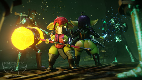 4_fingers amber_eyes areola armor atmosphere atmospheric_perspective belly bevor big_breasts big_butt big_ears biped blush bone boots breasts butt chainmail clothed clothing ear_piercing ear_ring exposed_breasts faceplate fantasy female female_humanoid fingers footwear giant_hammer green_body hair hammer holding_object holding_weapon knight maul melee_weapon mouthplate nipple_covers nipple_piercing nipples oversized_weapon paladin piercing poster purple_eyes purple_hair red_hair ring_piercing shield shoes short_stack skeleton slightly_chubby sword thick_thighs tools unconvincing_armor warrior weapon palewdas_arts palewdasarts_(modeler) enna_(palewdasarts) mina_(palewdasarts) goblin humanoid undead 16:9 3d_(artwork) digital_media_(artwork) hi_res tagme wallpaper widescreen