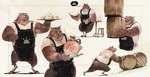 anthro apron baker barrel book bread brown_body brown_fur clothing eyewear food fur glasses holding_barrel male musclegut muscular muscular_male reading shirt solo topwear bernie_burr bulldog canid canine canis domestic_dog mammal mastiff molosser hi_res