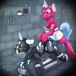 animal_genitalia armwear bdsm blindfold bodily_fluids bondage bound clothing container cuff_(restraint) cum cum_as_food cum_covered cum_in_container cutie_mark dungeon duo erection feral fleshlight_gag gag genital_fluids genitals gimp gimp_mask gimp_suit harness horn latex latex_armwear latex_clothing latex_legwear latex_mask latex_stockings leaking_precum legwear lube_bottle magic_suppression male male/male male_penetrating mask messy metal_cuffs penetration penis precum questionable_consent restraints rubber_clothing sex sex_dungeon sex_slave shackles skinsuit slave stockings submissive tail tight_clothing vein veiny_penis askfrosty friendship_is_magic hasbro my_little_pony mythology fancypants_(mlp) equid equine horse mammal mythological_creature mythological_equine pony unicorn 1:1 absurd_res digital_drawing_(artwork) digital_media_(artwork) hi_res