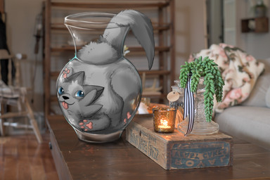3d_background black_nose blep blue_eyes blurred_background candle daww feral fur grey_body grey_fur humor inside male pawpads paws reflection solo tail tongue tongue_out vase resachii sachii_(resachii) domestic_ferret gulonine mammal marten mustelid musteline true_musteline weasel 3d_(artwork) digital_media_(artwork) hi_res mixed_media