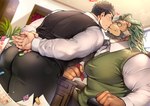 anthro beard butt duo eyewear facial_hair fur glasses kissing male male/male muscular muscular_anthro muscular_male youzora_samo18 lifewonders tokyo_afterschool_summoners arsalan_(tas) zabaniyya_(tas) angel felid human lion mammal pantherine