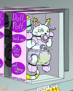 blush bodily_fluids bondage_gear bondage_gloves clothing detailed_background diaper feces gag genital_fluids handwear male pacifier pacifier_gag scatplay shirt soiled_diaper soiling solo text topwear unclean_diaper urine used_diaper wet_diaper wetting young yaking bandai_namco digimon digimon_(species) gatomon 2021 4:5 english_text hi_res