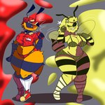 1:1 2024 4_fingers antennae_(anatomy) anthro arthropod arthropod_abdomen bee belly big_breasts big_eyes bikini black_body black_exoskeleton black_eyes black_sclera blonde_hair bodily_fluids bottle breasts bweswees_bizznip cel_shading cleavage clenched_teeth clothed clothing colorbox_mustard container crop_top digital_media_(artwork) duo exoskeleton eyebrow_through_hair eyebrows eyelashes female fingers food footwear fur green_bikini green_clothing green_footwear green_socks green_swimwear grin hair hat headgear headwear hi_res holding_bottle holding_container holding_object huge_hips huge_thighs hymenopteran insect insect_wings itsyairishboi ketchup ketchup_bottle legwear mouth_closed multicolored_body multicolored_clothing multicolored_footwear multicolored_socks mustard mustard_bottle name_tag navel navel_piercing one_eye_closed open_mouth open_smile panties pattern_bikini pattern_clothing pattern_footwear pattern_legwear pattern_socks pattern_swimwear piercing pizza_bee_(xexeezy) pockets pupils red_clothing red_crop_top red_footwear red_hat red_headwear red_panties red_shirt red_shoes red_topwear red_underwear shaded shadow shirt shoes slightly_chubby smile socks standing striped_bikini striped_clothing striped_footwear striped_socks striped_swimwear stripes sweat sweatdrop swimwear teeth thick_thighs topwear translucent translucent_hair two-piece_swimsuit two_tone_body two_tone_clothing two_tone_footwear two_tone_socks underwear white_clothing white_footwear white_pupils white_socks wide_hips wings wink yellow_body yellow_fur