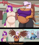 anthro anthrofied belly big_belly big_breasts blush both_pregnant breasts canterlot clothed clothing clothing_pull clothing_store duo feathered_wings feathers female hair horn long_hair looking_at_another looking_down mature_anthro mature_female multiple_pregnancies pregnant pregnant_anthro pregnant_female small_clothing spread_wings store wings droll3 friendship_is_magic hasbro my_little_pony mythology gilda_(mlp) princess_cadance_(mlp) rainbow_dash_(mlp) avian equid equine gryphon horse mammal mythological_avian mythological_creature mythological_equine pegasus pony winged_unicorn expecting comic hi_res