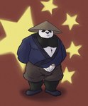 anthro black_body black_fur black_nose clothed clothing erection fur hat headgear headwear male overweight overweight_anthro overweight_male solo white_body white_fur caesarcub bear giant_panda mammal