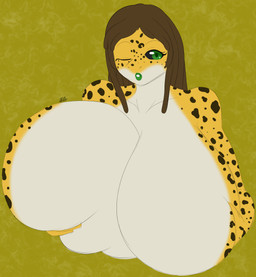 anthro big_breasts breasts dreadlocks featureless_breasts female huge_breasts non-mammal_breasts simple_background solo spots darkelfaqua connie_savannah eublepharid gecko leopard_gecko lizard reptile scalie digital_media_(artwork) hi_res