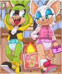 anthro arson candy clothing dessert diaper duo exposed_diaper female fire food fur green_body green_fur handbag inside lollipop mall price_tag shoplifting white_body white_fur paddedulf idw_publishing sega sonic_the_hedgehog_(comics) sonic_the_hedgehog_(idw) sonic_the_hedgehog_(series) rouge_the_bat surge_the_tenrec afrosoricid bat mammal tenrec hi_res