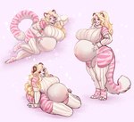anthro armwear belly big_belly blonde_hair blue_eyes closed_smile clothed clothing eyelashes female fur hair legwear looking_at_viewer lying markings mouth_closed narrowed_eyes navel on_side pink_body pink_fur pregnant pregnant_anthro pregnant_female sitting smile solo standing striped_arms striped_legs striped_markings striped_tail stripes tail tail_markings topwear white_armwear white_body white_clothing white_fur white_legwear white_topwear tiggybloom marzipan_(tiggybloom) felid mammal pantherine tiger 2024 dated hi_res